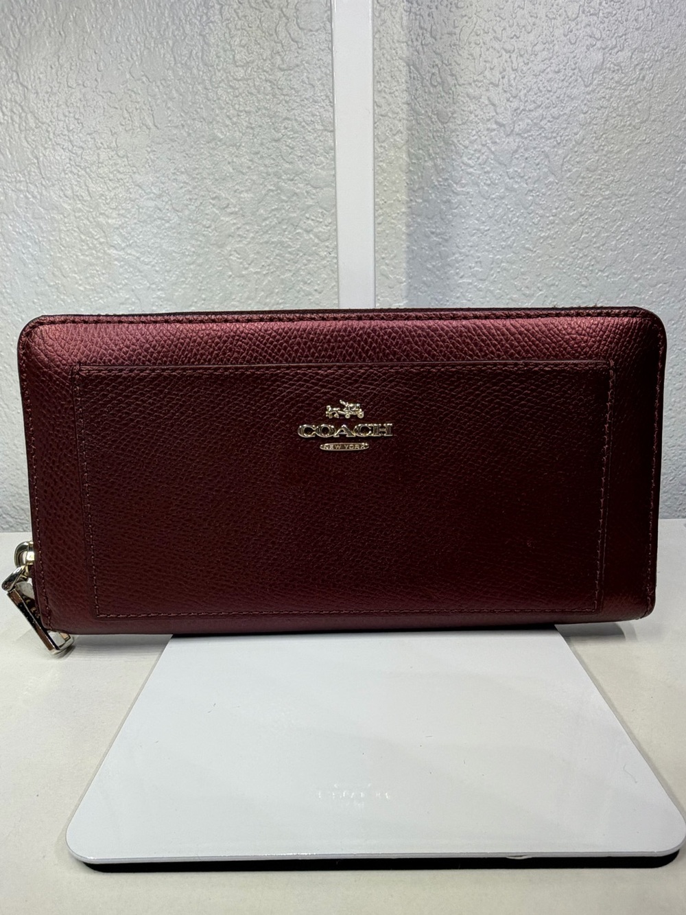 NWOT COACH METALLIC WINE LONG ACCORDION WALLET